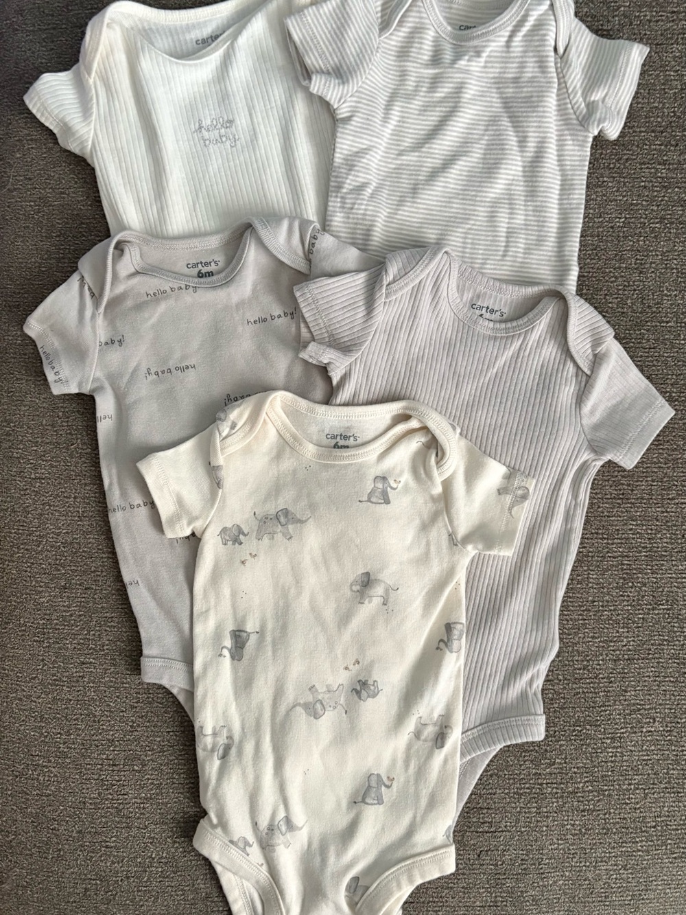 *3 FOR $40* Carter's Neutral Gray, Cream & White Baby One-Piece Bodysuit Set